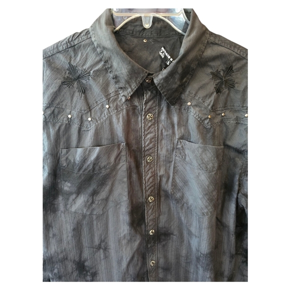 Affliction Black Cross Tie Dye Long Sleeve Button Down Shirt XL - Picture 5 of 9